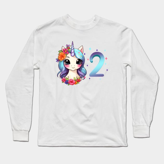 I am 2 with unicorn - girl birthday 2 years old Long Sleeve T-Shirt by Modern Medieval Design